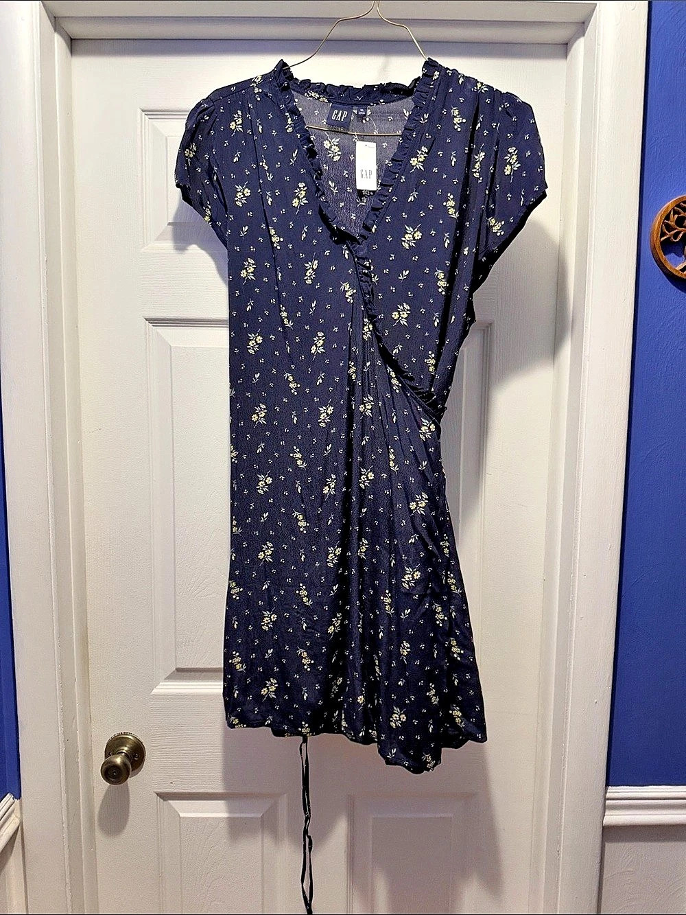 Gap Wrap Mini Dress Floral Blue & Yellow XL